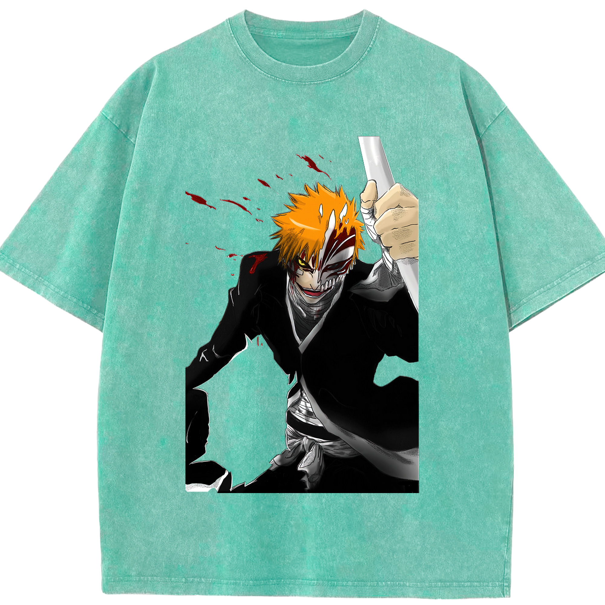 （画像用） ブリーチ 黒崎一護（くろさき いちご）BLEACH Kurosaki Ichigo 綿100% ヴィンテージ風 半袖Tシャツ（フロントプリント）